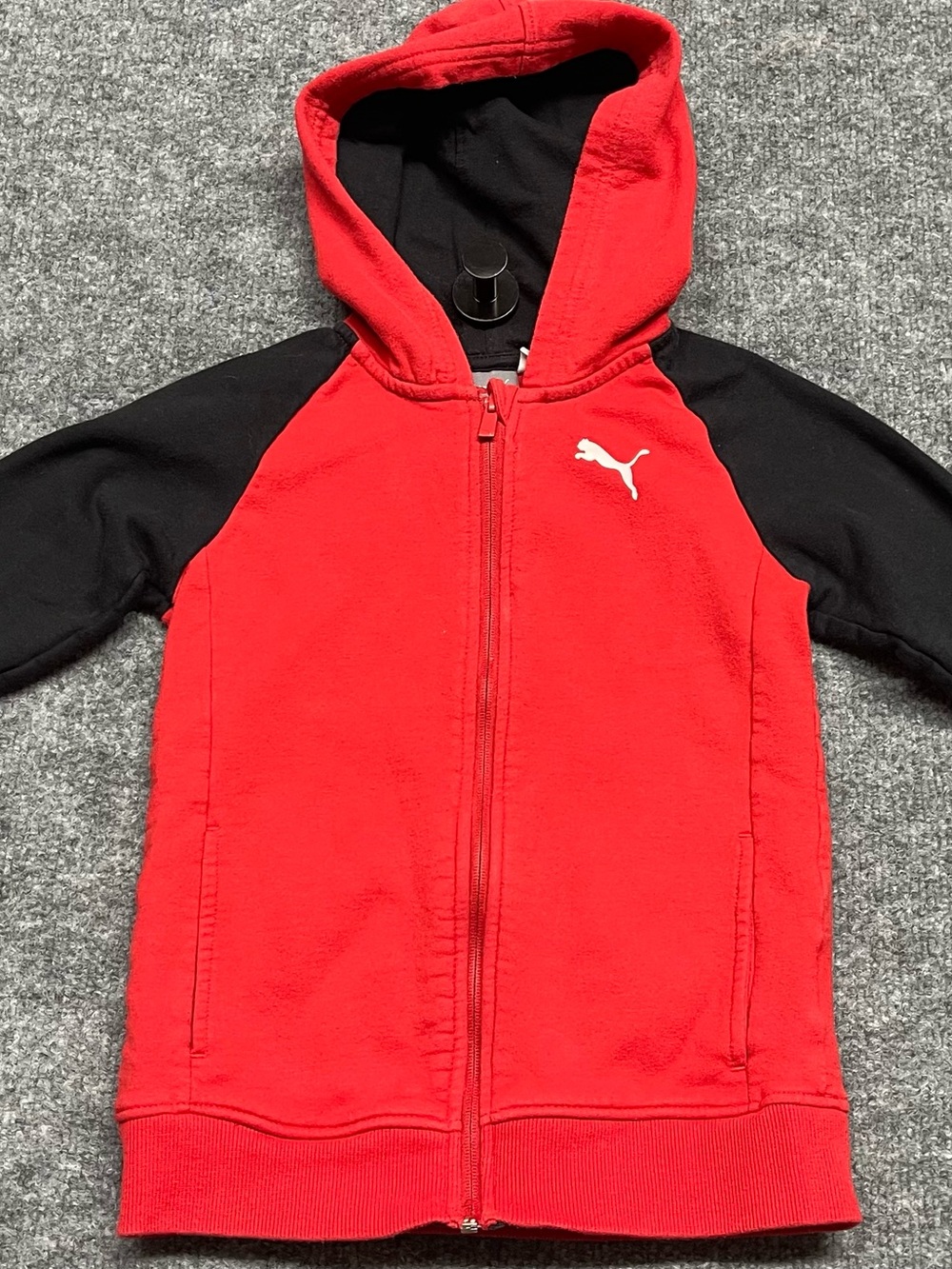 Puma Red and Black Kids Hooded Zip-Up Sweatshirt Size 6